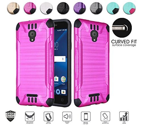 Alcatel idealXcite Case (Xcite Version Only), Alcatel CameoX case, Heavy Duty Metallic Brushed Slim Hybrid Shock Proof Dual Layer Armor Defender Protective Phone Case Cover Accessories (Hot Pink)