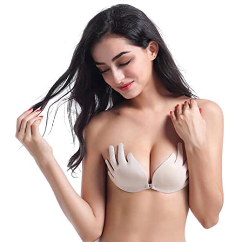 Lamolory Strapless Bra Self Adhesive Goddess Push Up Bra Reusable Silicone Invisible Backless Bras For Women (Khaki, A)