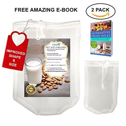 Best Quality Nut Milk Bag-2pack-11 x 14" &amp; 5"x 7"-Commercial Grade All Purpose Food Strainer-Fine Mesh Nylon Cheesecloth Reusable Almond Milk Bag Juicer &amp; Cold Brew Coffee Filter - Free Recipe E-book