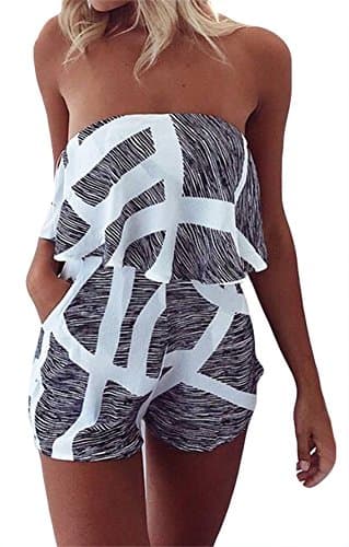 AmySister Women's Strapless Ruffled Abstract Print Romper