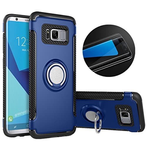 S8 Plus Phone Case &amp; Tempered Glass Screen Protector, RP Ben Multi-function Car Holder Stand Magnetic Suction Bracket Finger Ring TPU + PC Cover Case for Samsung Galaxy S8 Plus (Blue)