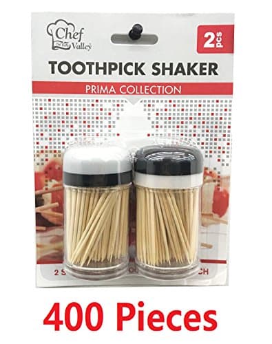 Bamboo Toothpicks Touch Shake-A-Pick Toothpick Dispenser 2-Pack Total 400 Pieces