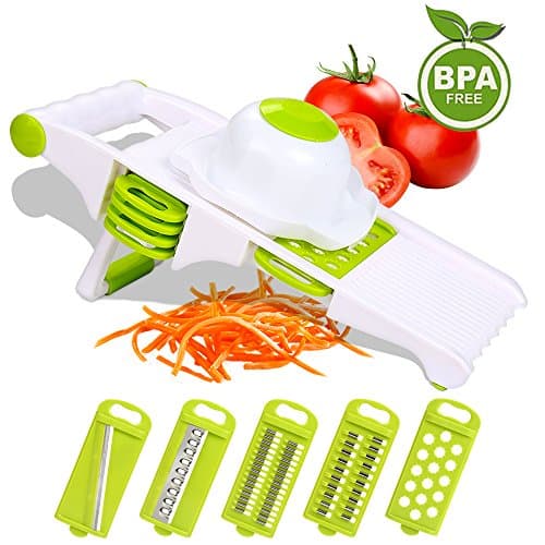 Mandoline Slicer Kitchen Gadgets, Vegetable Slicer w/ 5-Blades Side Storage Design, Premium Food Slicer, Fruit Peeler,Cheese, Garlic Grater, Perfect for Salad, Zucchini Pasta Noodle Spaghetti
