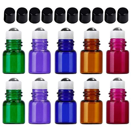 10PCS Pretty Essential Oils Bottles with Roller Balls, Glass Refillable Bottles Container for Fragrance,Essential Oil,Aromatherapy,Perfumes size 2ml (Multi color Set 1)