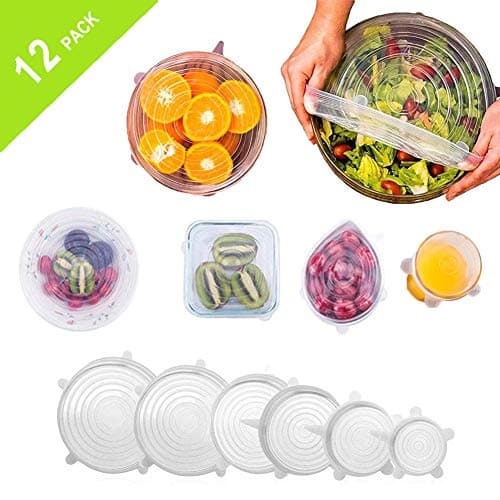 TINANA Silicone Stretch Lids (12 Pack,Various Size), Reusable Silicone Bowl Lids for Bowls, Pots, Cups. Durable and Expandable Seal Food Covers set Apply to All Kinds of Food Storage Container