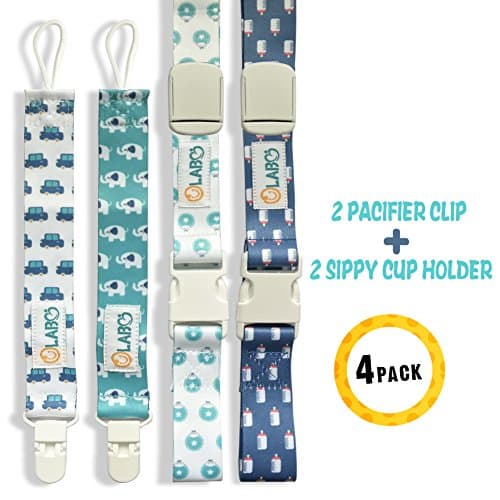 OLABB Pacifier Clip Sippy Cup Holder Strap 4 Pack Adjustable Stylish Design Universal holder Leash for Girls and Boys Baby Shower Gift Set (pacifier clips for boys)