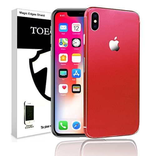 Toeoe High-strength and Super-thin Tough Metallic Protector Skin with a Clear Cae for iPhone X (Red)
