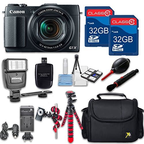 Canon Powershot G 1 X Mark II (Black) HS Point and Shoot Digital Camera, W/ Case + 64GB Memory + Flash + Tripod + Case + Cleaning Kit + More – International Model