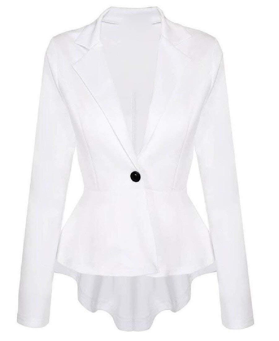 Abetteric Women's Tuxedo Blazer Solid Turn Down Collar Office Blazer White L