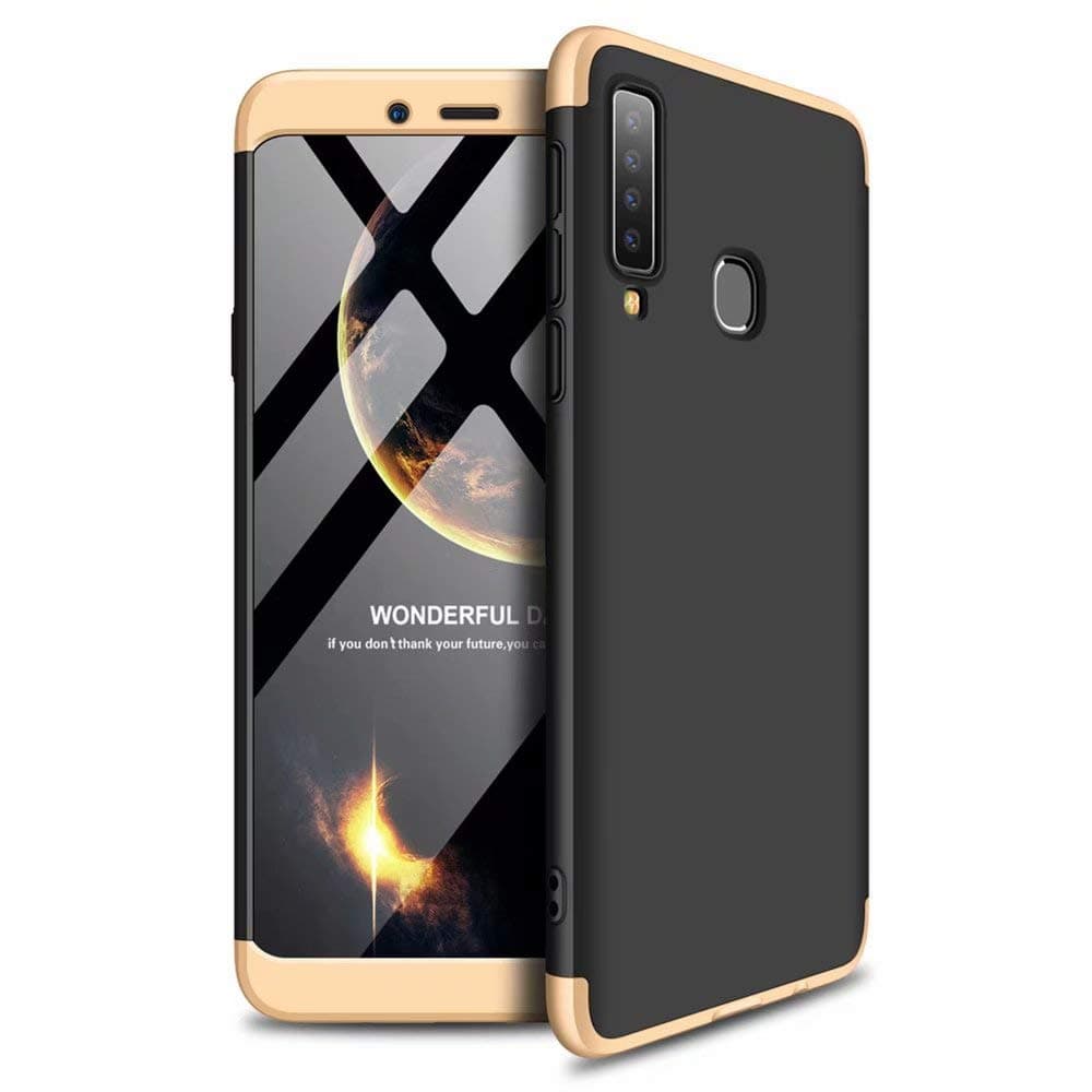 Ttimao Samsung Galaxy A9 2018 Case PC Hard Case [Tempered Glass Screen Protector] Anti Scratch Shockproof Ultra-thin 360 ° Protective Cover Triple-in-one Protective Cover (Gold Black)