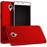 Eazewell 1+ OnePlus 3/3T Case, Ultra-Thin [Tactile Skin] Hard Plastic Back Cover Plain Shield Protective Bumper Case + 2 PCS 9H Tempered Glass Film Protectors (Red)