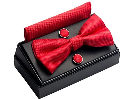 OUMUS Adjustable Classical Men's Pre-Tied Bow Tie Set, Red