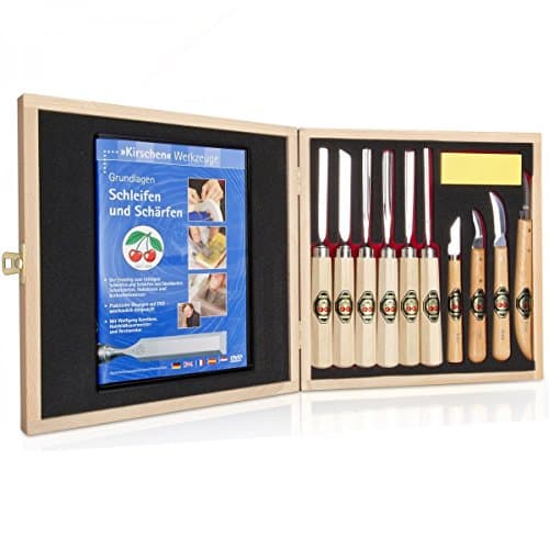 Two Cherries wood Carving tools Gouges. with DVD, in wooden box