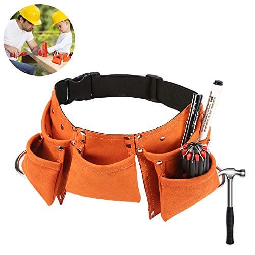 YITOOK Kids Tool Belt Adjustable Children's Carpentry Tool Candy Pouch Heavy Duty Child's Construction Tool Apron for Costumes Dress Up Role Play(Orange)