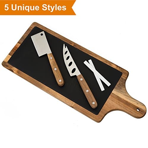 Slate Cheese Board Knife Set with Chalk, Cheeseboard Platter Tray &amp; Tools [18" x 7.5"]