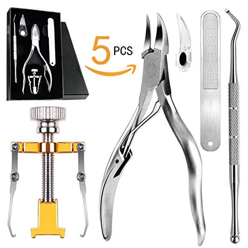 5 Pcs Ingrown Toenail Tools Kit - 5 in 1 Gold Professional Pedicure Toes Treatment Tools with Nail Corrector, Clipper, Cleaner, File for Thick Ingrown Toenails Correction Orthotic Appliance Set