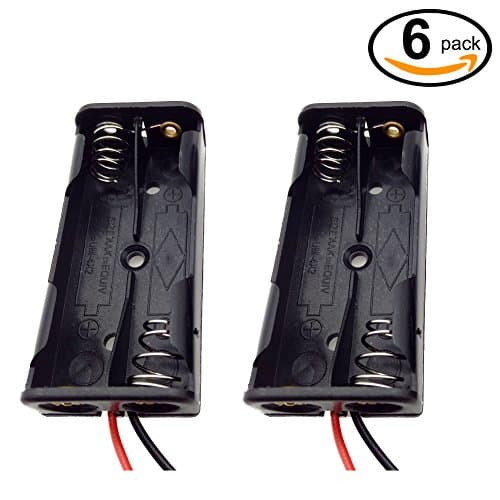 Battery Case Holder, Waykino 2 X 1.5V AAA Storage Plastic Box Battery Spring Clip Black Red Wire Leads (2AAA, 6-Pack)