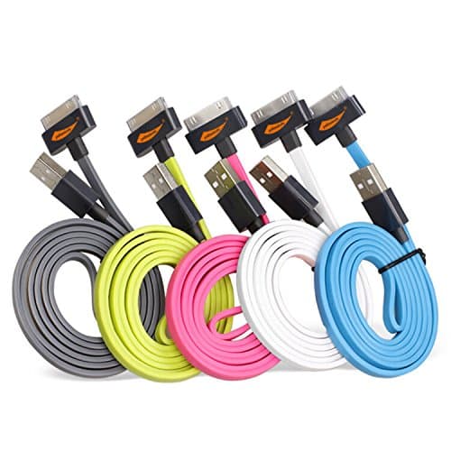[Apple MFI Certified] 2Pack Yellowknife 3.3ft/1m Noodle Flat 30Pin to USB Data Sync Charger Cable Charging Cord for Apple for iPhone 4s 4 3GS iPad 1 2 3 (5Pack-Mix Colour)