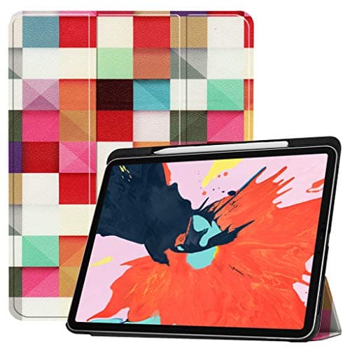 Etmury PU Leather Flip Case for iPad Pro 12.9 Inch 2018 Slim Trifold Stand Cover with Auto Wake/Sleep and Rugged Translucent Back Cover Support 2nd Gen iPad Pencil Charging for iPad Pro 12.9" 2018,03