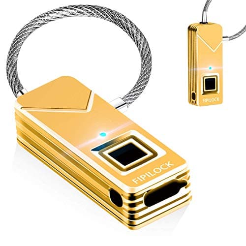 YAHEY Fingerprint Lock, Portable Smart Biometric Security No Password Waterproof and Anti-Theft Padlock for Golf Bag Suitcase, Gym Locker, Cupboard, Drawer Bike and More(Gold)