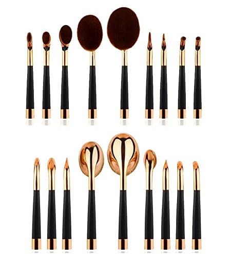 Rioradan 9 Pcs Oval Golf Toothbrush Shaped Lip Powder Blusher Foundation Eyeshadow Eyeliner Concealer Makeup Brushes Set (RoseGold)