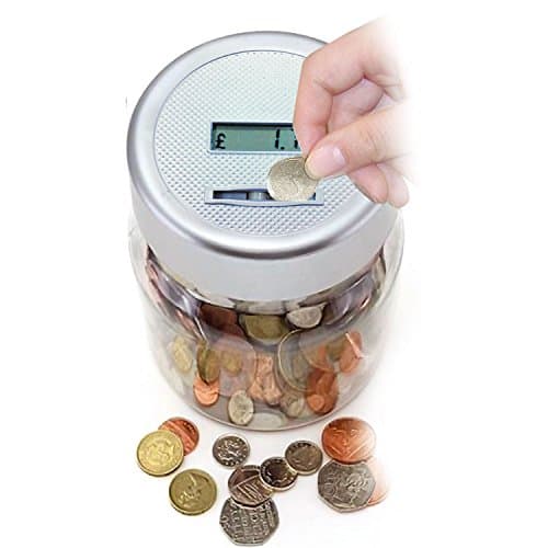 Top Home Solutions® Electronic LCD Coin Money Counting Jar Box Saving Safe Digital Piggy Bank (Silver)
