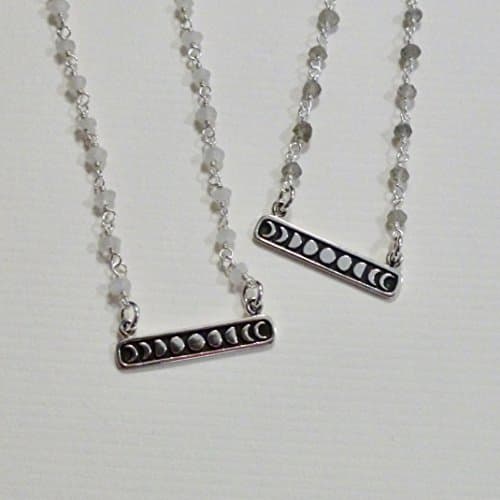 Moon Phase Sterling Silver Gemstone Rosary Chain Necklace