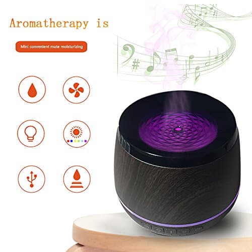 200ml Adjustable Mist Humidifier with Four Color Lights Bluetooth Speaker Aromatherapy Essential Oil Diffuser Wood Grain for Office Home Study Yoga Spa