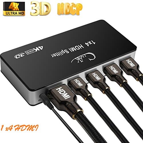 Cingk 1x4 HDMI Splitter Ultra HD 4K/2K | 1 input - 4 outputs | 3D | 1080P | HDMI 1.4 | HDTV | PS4/PS3 | XboxOne/360 | DVD | Blu-ray | DTS Digital | Dolby Digital