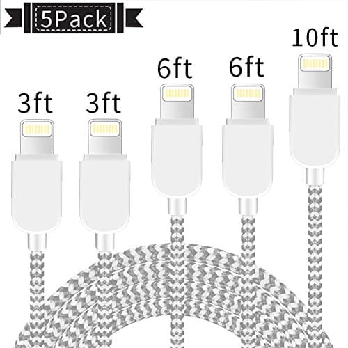 YEFOOT [5 Pack] IPhone Charger Lightning Cable USB Charger Cord Nylon Braided Compatible IPhone X/8/8 Plus/7/7 Plus/6/6 Plus/6S/6S Plus/5/5S/SE,IPad,IPod (Sliver and Gray)
