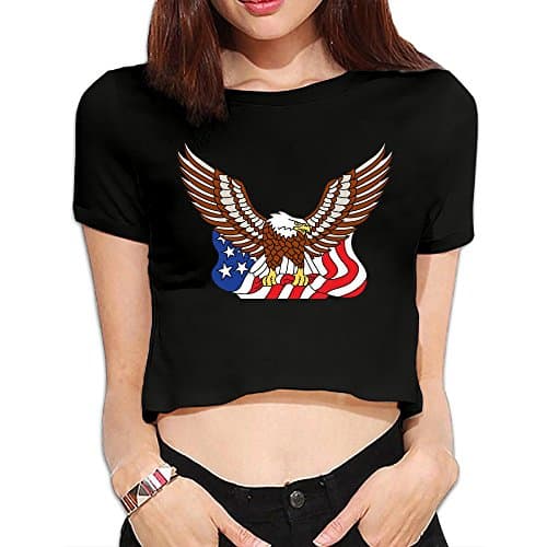 GqutiyulU The Eagle And The American Flag Women's Basic Flowy Crop Top T-Shirt S Black