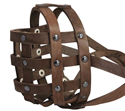 Real Leather Dog Basket Muzzle #112 Brown (Circumference 13, Snout Length 3) English Bulldog, Boxer by Dogs My Love