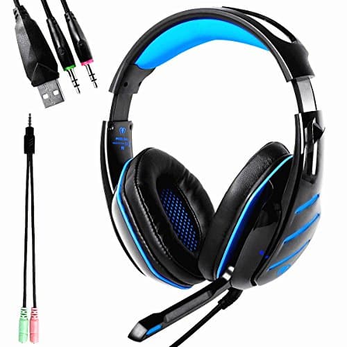 Gaming Headset GM-3 with Microphone for New Xbox 1 PS4 PC Cellphone Laptops Computer - Surround Sound, Noise Reduction Game Earphone-Easy Volume Control with LED Lighting 3.5MM Jack(Black+Blue)