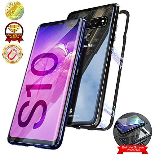 Magnetic Case for Samsung Galaxy S10e,Double-Sided Clear Tempered Glass Hard Back Cover [with Built-in Magnets Metal Bumper Frame],360° Full Protection Ultra Slim Case for S10e 5.8"[Blue&Black]