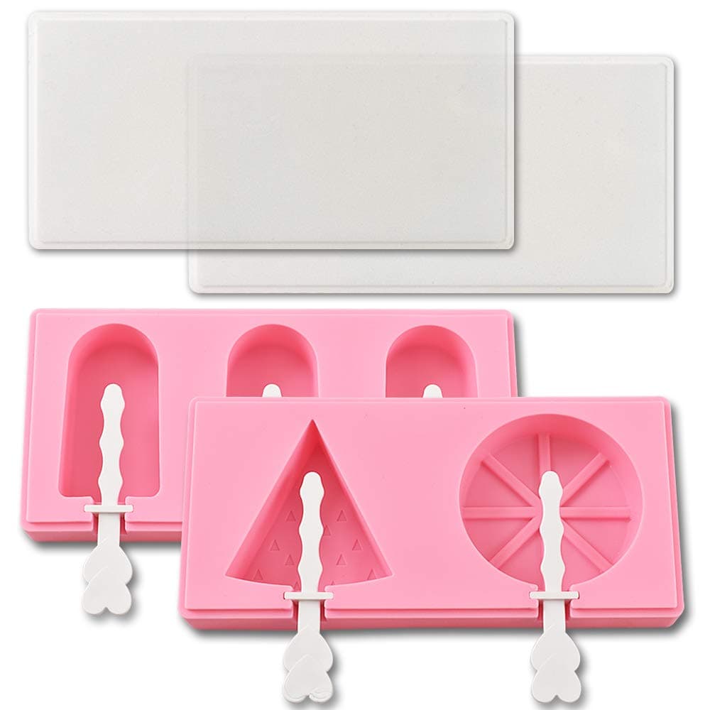 Cozihom Silicone Ice Pop Molds, Silicone Popsicle Maker with Lid and Sticks, Classical, watermelon, orange shape. Pack of 2