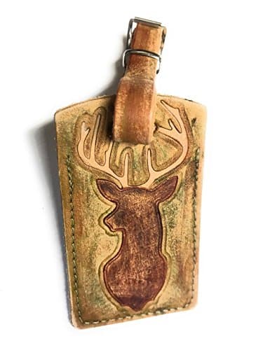 Rustic Deer Buck Rack Leather Luggage Tag Hunter