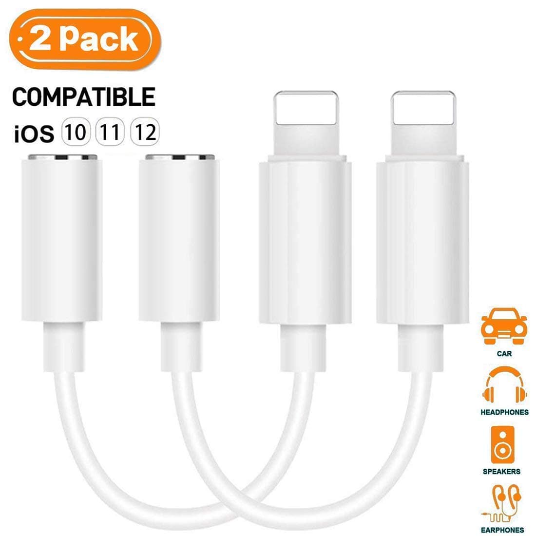 Apple Lightning to 3.5mm Headphone Jack Adapter for iPhone [2 PACK], iPhone Headphones Adaptor Cables Splitter iPhone Dongle for Music Compatible with iPhone 7/7Plus/8/8Plus /X/XS Max for All iOS