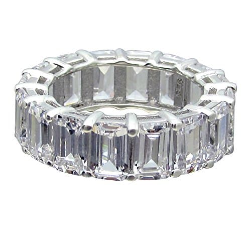 SR01430ST .925 Sterling Silver 9ct Total Step or Emerald Cut CZ Prong Set Eternity Band Ring