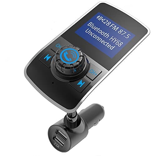 FM Transmitter,Narata Bluetooth Car Adapter Fast Car Charger with Dual USB 2.1 Car Accessories AUX Cable for Car Display SD/TF Card Slot Wireless Hands Free Call Silver Day Gift