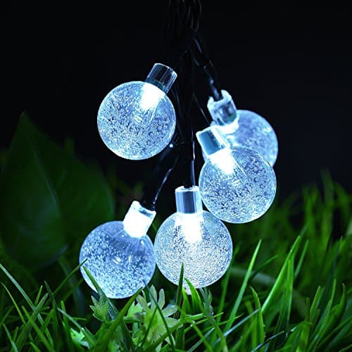 Huwaimi Solar Outdoor Globe Garden String Lights, 21FT 8 Modes 30 LED Waterproof Fairy Decorative Christmas String Lights Perfect for Indoor Decor, Patio, Lawn, Holiday, Party, Wedding(White)