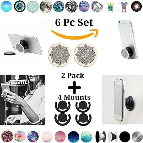 Pop Phone Grip Phone Grip Set (6 Piece) with 2 Piece Tablet Cell POP and 4 Universal Hands Free Mount - Chakra