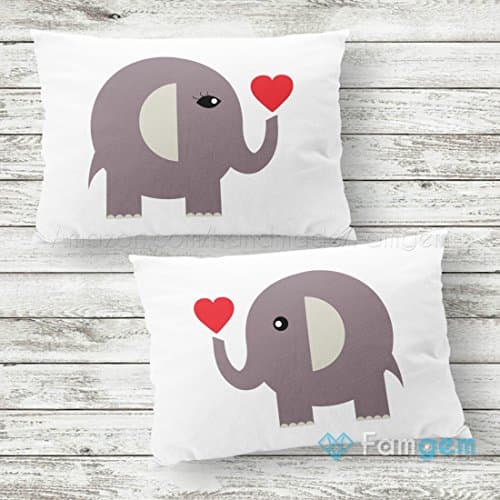 His &amp; Hers Elephants Throw Pillow Case Personalized Mr Mrs Cushion Cover | Custom Wedding Decor Gift Zipper Queen King Pillowcases Newly Anniversary Gifts for Her Him | Burlap or Cotton - Set of 2