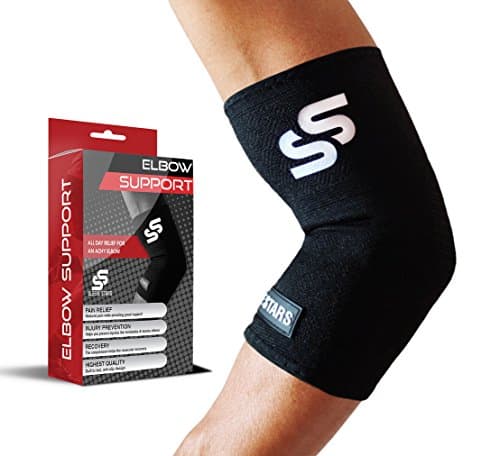 Sleeve Stars Premium Elbow Sleeve - Great Support &amp; Compression Brace for Tennis Elbow, Golfers Elbow, Tendonitis and Bursitis - Best Stabilizer for Football, Basketball, Crossfit &amp; Gym (Medium)