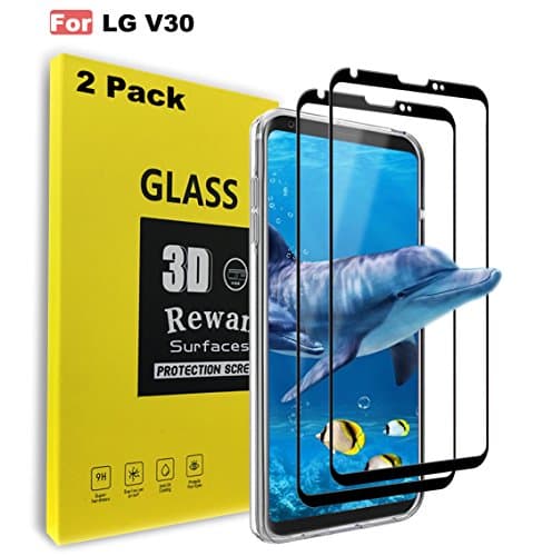 HLLI LG V30 Screen Protector, [2 Pack] Screen Protector For LG V30, Full Coverage / Bubble Free / Easy to Install HD Clear Tempered Glass Screen Protector For LG V30 / V30+ / V30 Plus (Black)