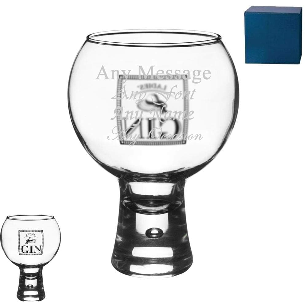 Personalised Engraved"Ladies Gin" 540ml Bubble Base Gin Glass, Engraved on Reverse, Gift Boxed, Perfect for Any Occasion