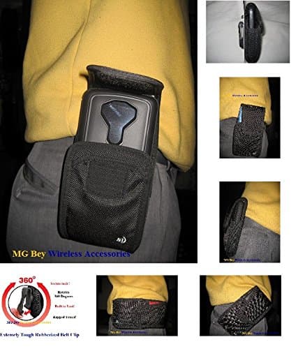 Nite Ize Extended Black Wide Cargo Heavy Duty Rugged XX-large Holster Pouch Swivel 360 Rotating Clip Fits ZTE Max XL /N9560 (Boost Mobile) W/ Hybrid Cover Case On Cellphone