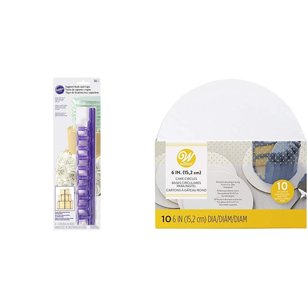 Wilton Plastic Support Dowel Rods and Caps, 14 Pieces & Round Cake Boards, 15.2cm (6in), Pack of 10