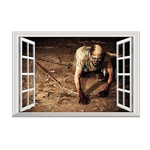 WFENGT 1PC Zombies Halloween 3D fake Creative three-dimensional 3D Decoration windows wall stickers Halloween crawling zombie stickers Wall Sticker