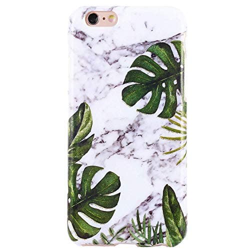 DICHEER iPhone 6 Case,iPhone 6s Case,Cute Palm Leaves Grey Marble for Women Girls Slim Fit Thin Clear Bumper Glossy TPU Soft Rubber Silicon Cover Protective Phone Case for iPhone 6/iPhone 6s