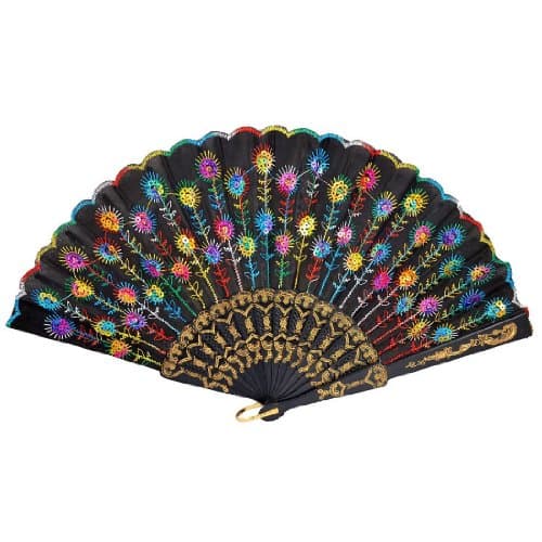 Generic Beautiful Lady's Silk Hand Fan with Green Sequins